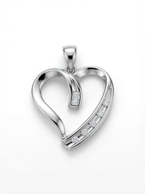 Helzberg Diamonds White Gold Open Heart Pendant with Accent Diamonds | no chain